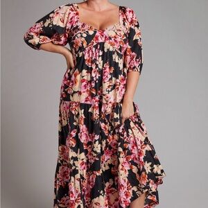 Anthropologie Vibrant Floral Maxi Dress - Black and Pink